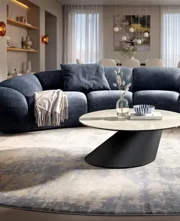 Konferenčné stolíky DELIFE Konferenčný stolík Edge okrúhly 90×90 cm keramika onyx šampanské Conis kov čierna