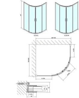 Sprchové dvere POLYSAN - EASY štvrťkruhová sprchová zástena 900x800, L/R, čire sklo EL2815