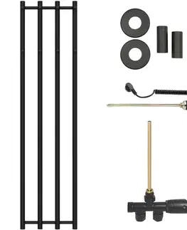 Doplnky do kúpeľne CERANO - Koupelnový radiátorový set Bertini - kombinované vytápění, termo tyč - boční jednobodové připojení - 300W - černá matná - 1400x351 mm CER-343722