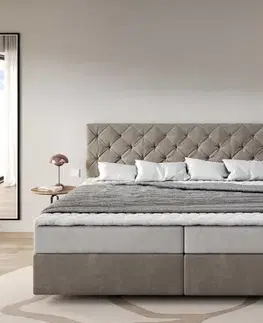 Postele Boxspring DELIFE Boxspring posteľ Dream-Great mikrovlákno béžová 200x200 cm s vreckovou pružinovou matracou a topperom Visco