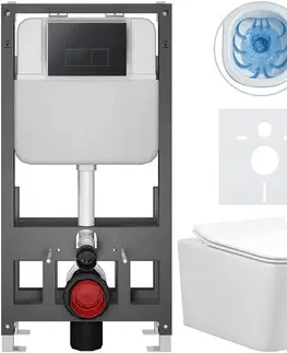 Záchody CERANO - Kompletný WC set Basic/Forte - biela lesklá - WC tlačidlo Modulo/Čierna - voľne stojaca - predstenová inštalácia - 51x36 CER-8050BD86142