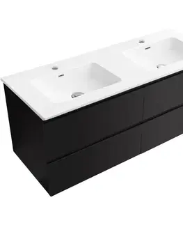 Kúpeľňový nábytok CERANO - Kúpeľňová skrinka Carole - čierna matná + keramické dvojumývadlo Novo - biela lesklá - 121x49,5x46,5 CER-979862