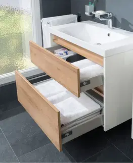 Kúpeľňový nábytok Mereo Opto, kúpeľňová skrinka s umývadlom z liateho mramoru 61 cm, dub Riviera CN920M