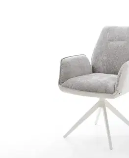 Jedálenské stoličky DELIFE Otočná jedálenská stolička Zoa-Flex zmiešané materiály pravá koža bielo-strieborno sivá krížová podstava široká biela 360° otočná hojdacia funkcia vrecková pružina