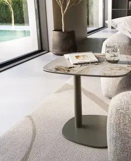 Odkládací stolky DELIFE Konferenčný stolík Edge zaoblený tvar 50×50 cm keramika Patagonia leštená Eleny kov titánová farba