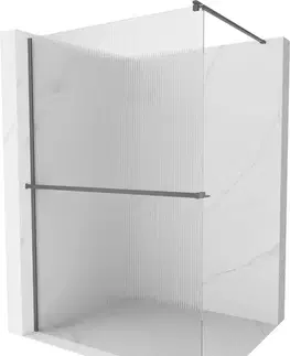 Sprchové dvere MEXEN/S - Kioto+ Sprchová zástena WALK-IN s poličkou a držiakom uterákov 110 x 200, prúžky, grafit metal 800-110-121-95-09