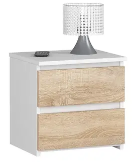 Nočné stolíky Moderný nočný stolík CALIN40, biely / dub Sonoma
