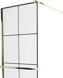 Sprchové dvere MEXEN/S - KIOTO Sprchová zástena WALK-IN s poličkou a držiakom uterákov 80 x 200, transparent/čierna 8 mm, zlatá 800-080-121-50-77