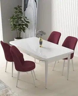 Jedálenské sety Dining Table & Chairs Set (5 Pieces) Nil - White, Burgundy