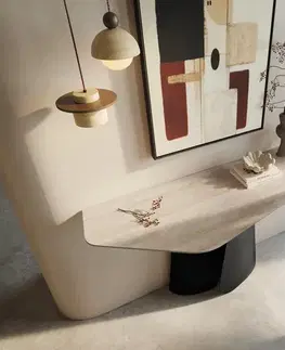 Konzolové stolíky DELIFE Konzolový stolík Edge polygonálny 140×50 cm keramika Laminam® Travertino Bianco krémovo biela Livos kov čierna
