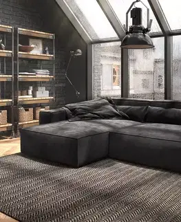 Rohové sedacie súpravy DELIFE Rohová pohovka Sirpio XL 270x170 cm mikrovlákno čierna variabilné ležadlo