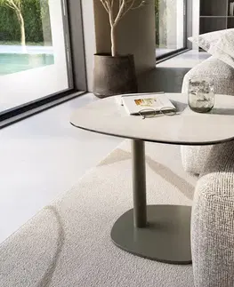 Odkládací stolky DELIFE Konferenčný stolík Edge zaoblený tvar 60×60 cm keramika onyx champagne Eleny kov titánová farba