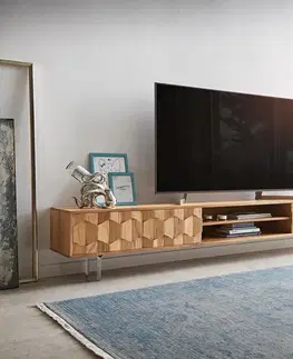 Televízne stolíky DELIFE TV stolík Fevo 240 cm akácia prírodná 4 dvierka podstava v tvare L