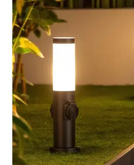 Záhradné lampy Brilagi - Vonkajšia lampa s 2 zásuvkami SCHUKO NOVA 1xE27/15W/230V 40 cm IP44 čierna FG-KH142PSH-40-2SO-BLK
