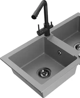 Kuchynské drezy MEXEN/S MEXEN/S - Mario granitový drez 2-bowl vrátane batérie Duero, šedá 6504-71-671600-70-B