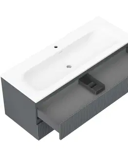 Kúpeľňový nábytok MEXEN/S - Rivel kúpeľňová skrinka 120 cm s umývadlom Vela, 2 zásuvky, reliéf, grafit mat/biela mat - 91A20-12047-2-BFF66-W23M 91A20-12047-2-BFF66-W23M01