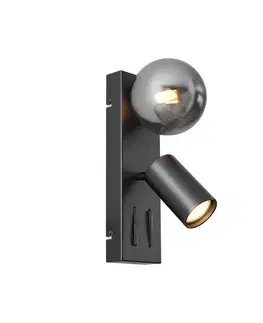 Nástenné osvetlenie Moderné nástenné svietidlo čierne 2-svetelné naklápacie s portom USB-C - Lesly