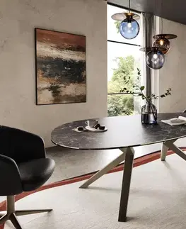 Jedálenské stoly DELIFE Jedálenský stôl Edge oválny 220x120 keramika Laminam® Nero Greco antracitová Zenthara hranatý kov efektová povrchová úprava titánová