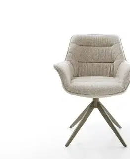 Jedálenské stoličky DELIFE Jedálenská stolička Kaira-Flex tkanina mäkká béžová krížová podstava široká titánová farba 360° otočná hojdacia funkcia