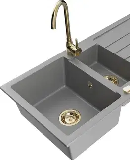 Kuchynské drezy MEXEN/S MEXEN/S - Andres granitový drez s odkvapkávačom vrátane batérie Telma, šedá 6515-71-670200-50