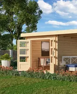 Drevené Drevený záhradný domček BASTRUP 4 s prístavkom Lanitplast