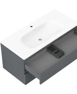 Kúpeľňový nábytok MEXEN/S - Rivel kúpeľňová skrinka 100 cm s umývadlom Vela, 2 zásuvky, reliéf, grafit mat/biela mat - 91A20-10047-2-BFF66-W23M0 91A20-10047-2-BFF66-W23M01