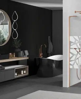 Sprchové dvere MEXEN/S - Kioto L Sprchová zástena WALK-IN 90 x 200, biely vzor, meď kartáčovaná 800-090-103-65-85