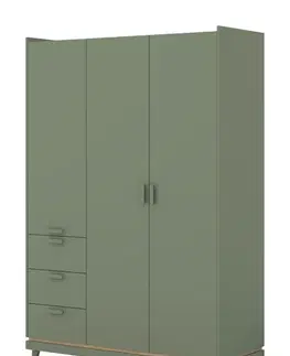 Šatníkové skrine KENDY šatníková skriňa 3D, tlmená zelená/dub