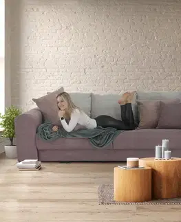 Pohovky a gauče KONDELA Gilen Big Sofa rozkladacia pohovka s úložným priestorom fialová / staroružová / béžová