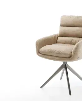 Jedálenské stoličky DELIFE Otočná jedálenská stolička Abelia-Flex s opierkami mikrovlákno béžová vintage krížová podstava široká grafitová 360° otočná s hojdacou funkciou