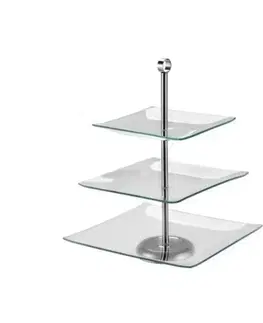 Podnosy a tácky Kinekus Podnos na koláče sklo 20/25/29cm 3 poschodový, hranatý, etažérka