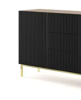 Komody ArtBm Komoda RAVENNA B 2D3S 150 | dub artisan / čierna matná Prevedenie: Dub artisan / čierny mat / zlatá podnož