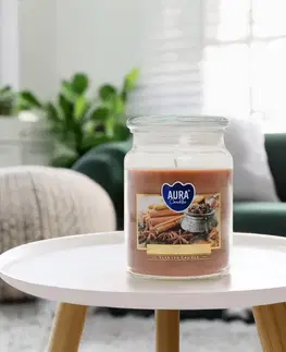 Sviečky KONDELA Leana vonná sviečka v skle 500 g priehľadná / hnedá