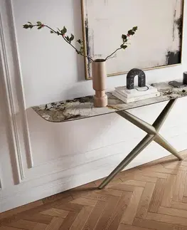 Konzolové stolíky DELIFE Konzolový stolík Edge zaoblený 180×40 cm keramika Patagonia leštená Estelo kov titánová farba