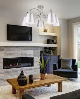 Stropná svetla Chrómová stropná lampa 5x40W s látkovým tienidlom Luk