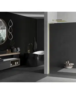 Sprchové dvere MEXEN/S - Kioto L Sprchová zástena WALK-IN 90 x 200, zrkadlové, zlato kartáčovaná 800-090-103-55-50