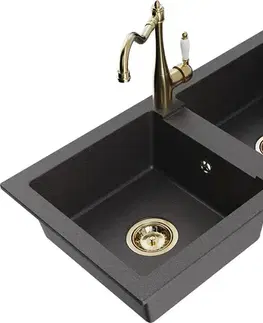 Kuchynské drezy MEXEN/S MEXEN/S - Mario granitový drez 2-bowl vrátane batérie Carla, čierna kropenatá 6504-76-670700-50