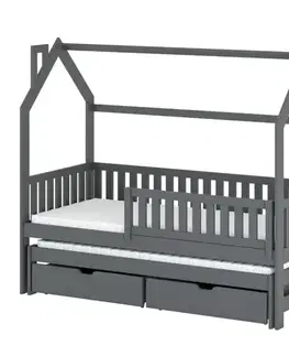 Postele so zásuvkami Posteľ Domček  Monkey 90x200 grafit