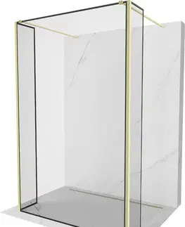 Sprchové dvere MEXEN/S - Kyoto Sprchová zástena WALK-IN voľne stojaca 90 x 30 x 30, čierny vzor, zlatá kartáčovaná 800-090-030-222-55-70-030