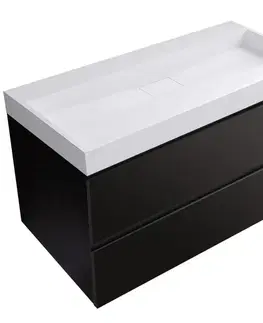 Kúpeľňový nábytok CERANO - Kúpeľňová skrinka Carole - čierna matná + umývadlo z lit. mramoru Vita - biela lesklá - 100x58x46 CER-669061
