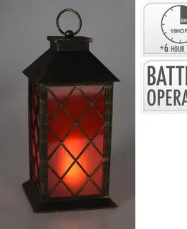 Svietniky Kinekus Lampáš svietnik LED 28 cm s časovačom plast/sklo medený efekt červené sklo