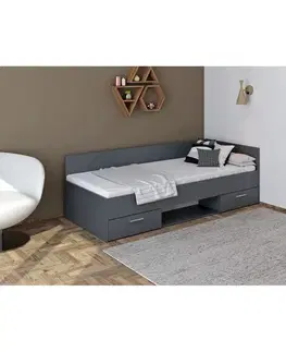 Postele KONDELA Boat 90 posteľový rám s úložným priestorom grafit