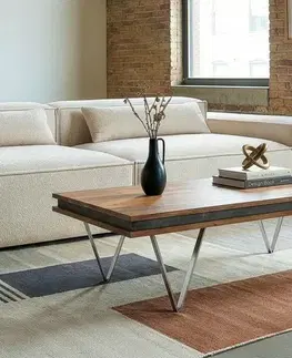 Konferenčné stolíky DELIFE Dizajnový konferenčný stolík Stonegrace 117x60x25 cm akácia prírodná bridlica