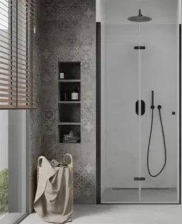 Sprchovacie kúty MEXEN - LIMA skladacie dvere 90x190 cm 6mm, čierne, transparent so stenovým profilom 856-090-000-70-00
