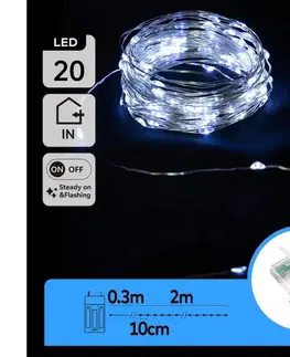 Vianočné dekorácie  B.V.  - LED reťaz 20xLED/3xAA 2,3m studená biela B10303KO9