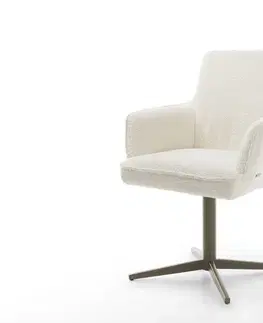 Jedálenské stoličky DELIFE Jedálenská stolička Heira-Flex s opierkami bouclé biela podstava efektová titánová 360° otočná vrecková pružina