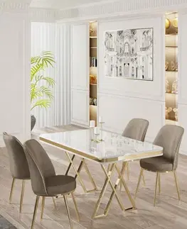 Jedálenské sety Dining Table & Chairs Set (5 Pieces) Vals - White, Gold, Cappuccino