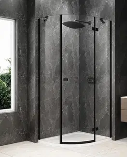 Sprchové dvere POLYSAN - GLOBE BLACK štvrťkruhová sprchová zástena 900x800, číre sklo, pravé GB2980RB