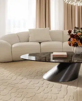 Konferenčné stolíky DELIFE Konferenčný stolík Edge oválny 140x75 cm keramika Laminam® Emperador Extra Lucidato tmavohnedá Conis metalická strieborná