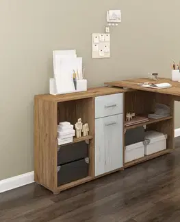 Písacie a pracovné stoly MEBLOCROSS Beat L rohový písací stôl craft zlatý / craft biely